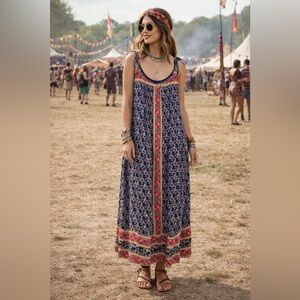 Star Mela ethnic-chic Boho Floral Maxi Dress sz S sundress cotton long tank